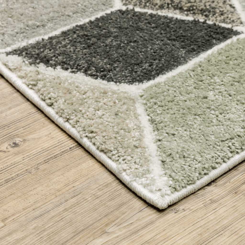 2" X 8" Beige Brown Grey Tan Sage And Pale Blue Geometric Power Loom Stain Resistant Runner Rug