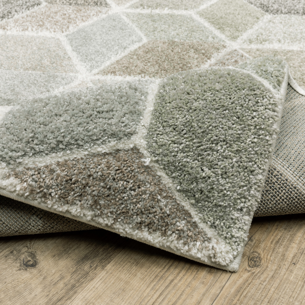 2" X 8" Beige Brown Grey Tan Sage And Pale Blue Geometric Power Loom Stain Resistant Runner Rug
