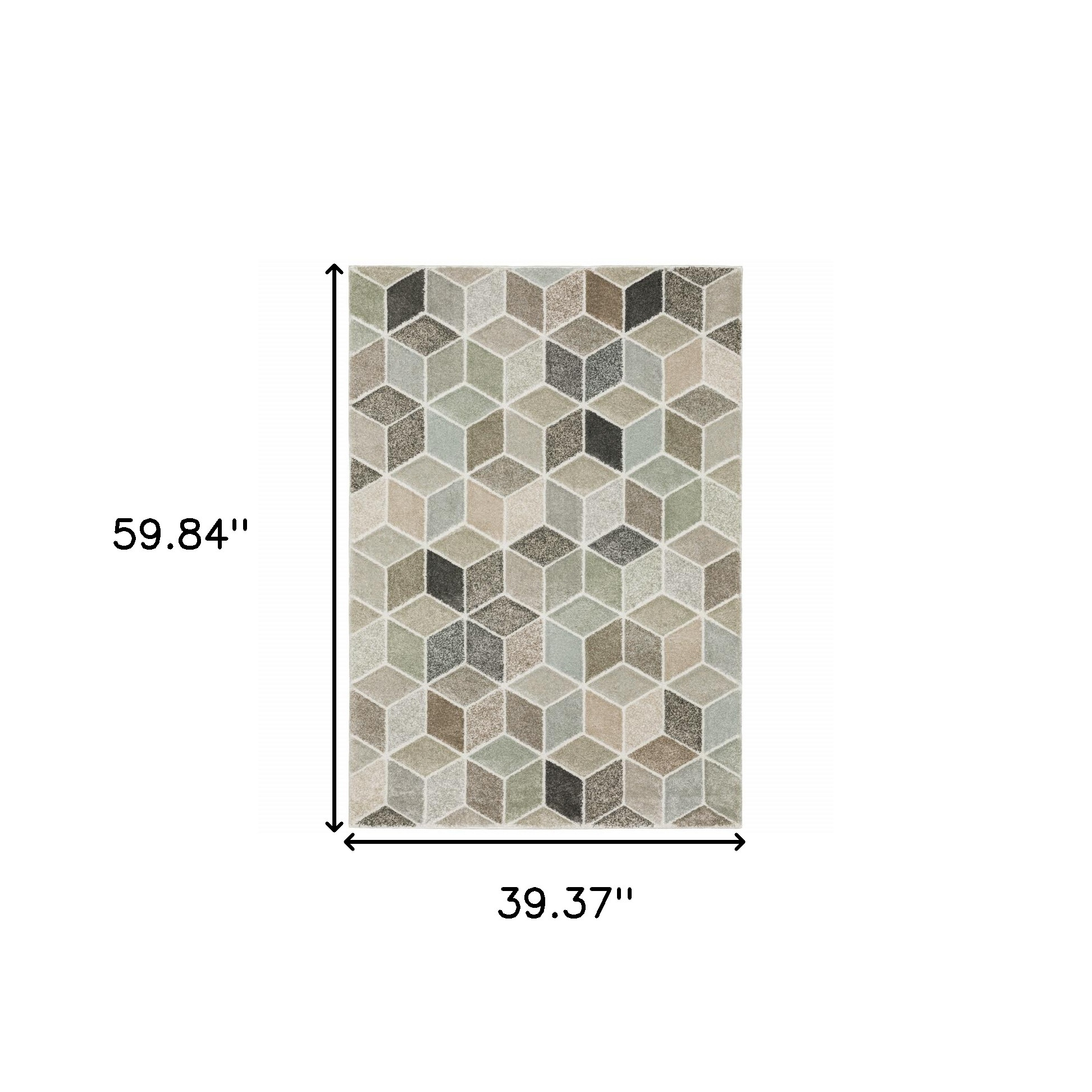 3" X 5" Beige Brown Grey Tan Sage And Pale Blue Geometric Power Loom Stain Resistant Area Rug