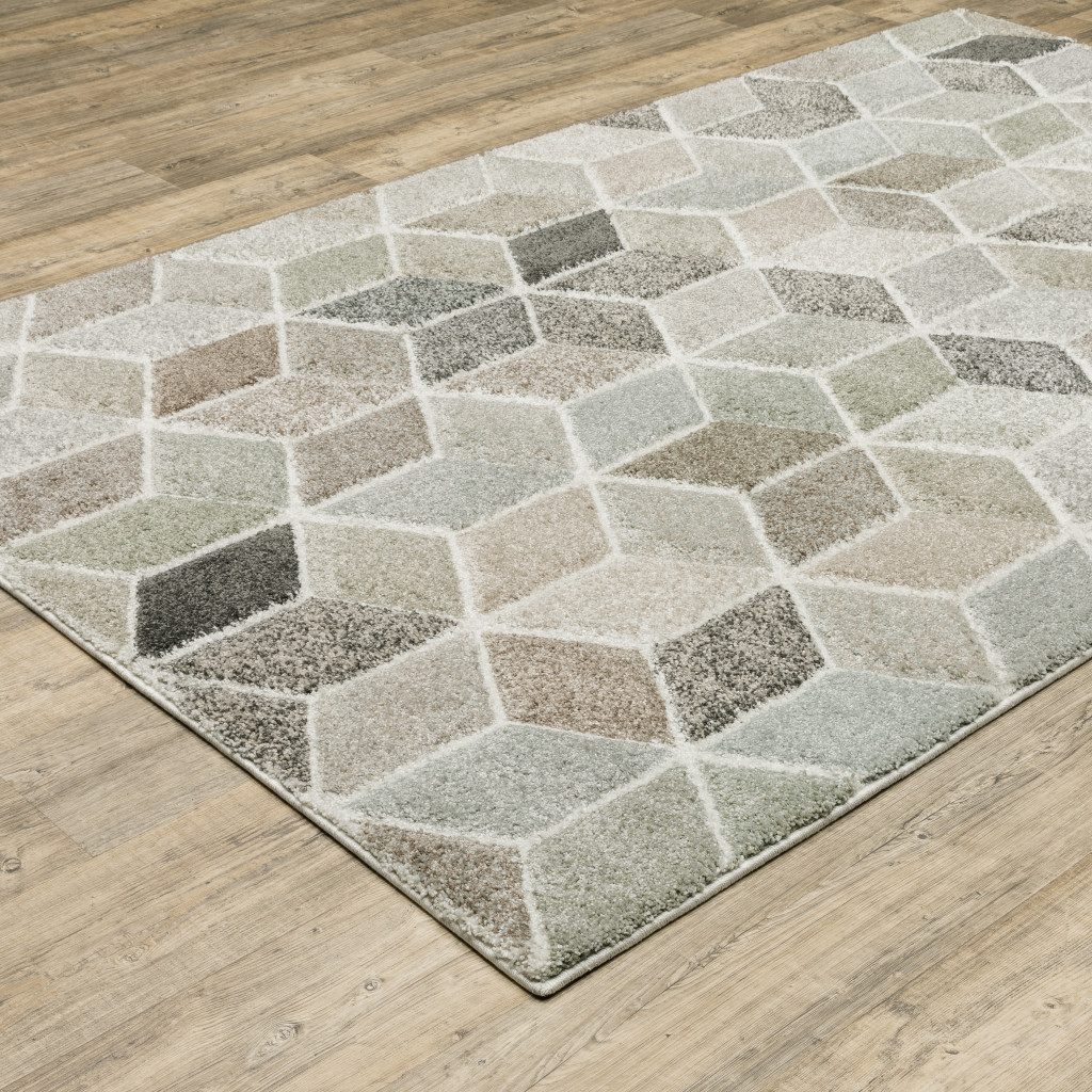 5" X 8" Black And Gray Geometric Power Loom Area Rug