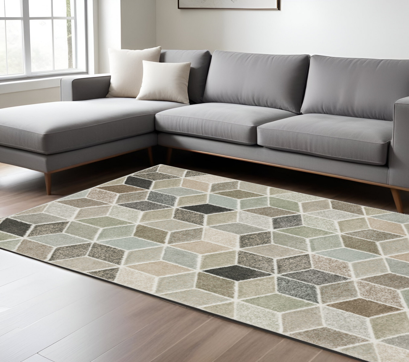 8" X 11" Black and Gray Geometric Power Loom Area Rug
