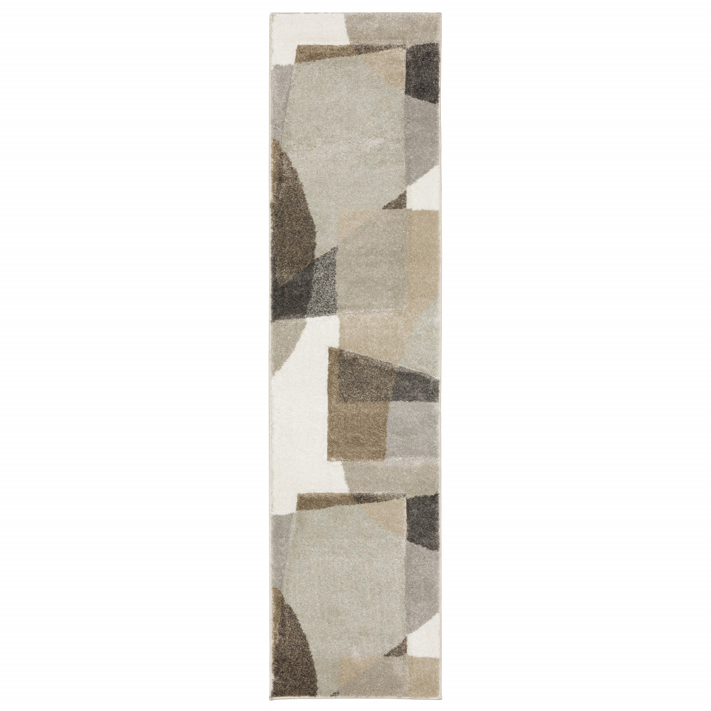 2 X 8 Brown And Ivory geometric Power Loom Runner Rug