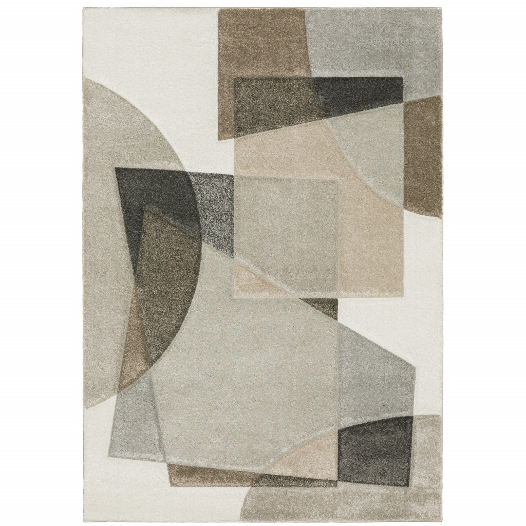 3 X 5 Beige geometric Power Loom Stain Resistant Area Rug