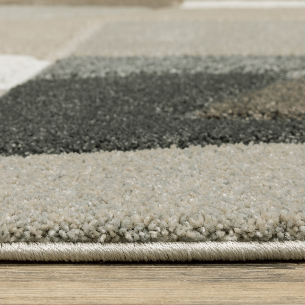 10" X 13" Beige Geometric Power Loom Stain Resistant Area Rug