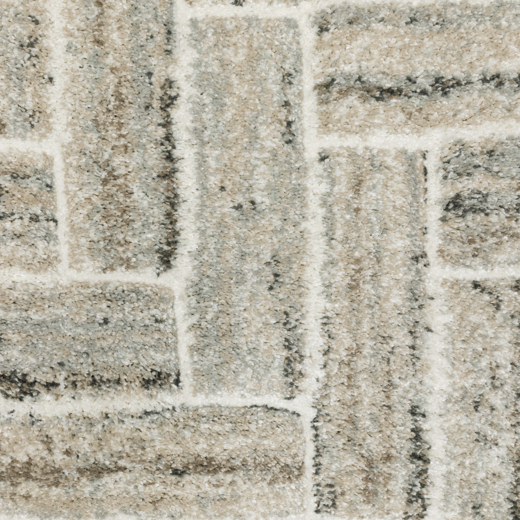 3 X 5 Ivory Beige grey Brown Pale Blue And charcoal geometric Power Loom Stain Resistant Area Rug