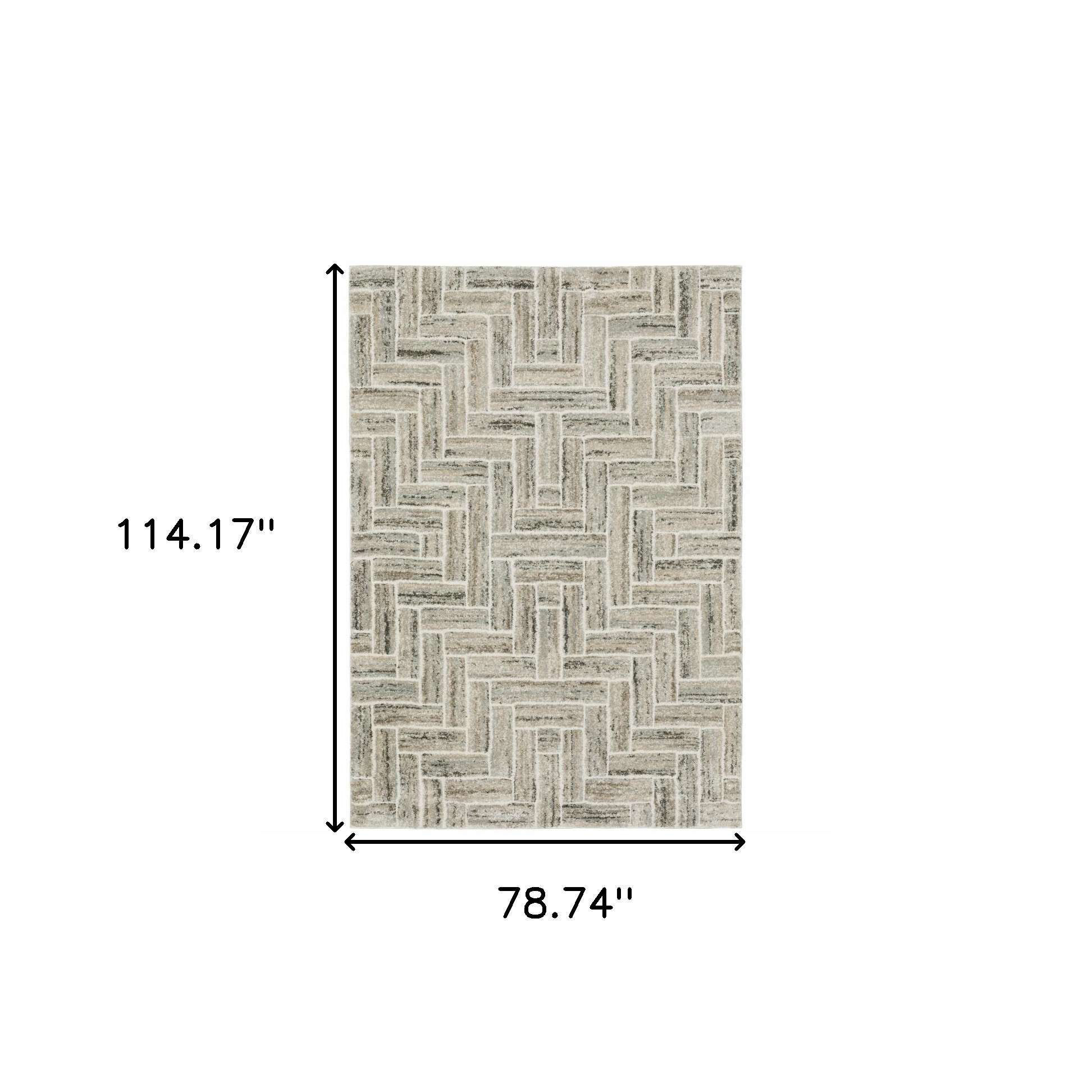 7" X 10" Beige and Ivory Geometric Power Loom Area Rug