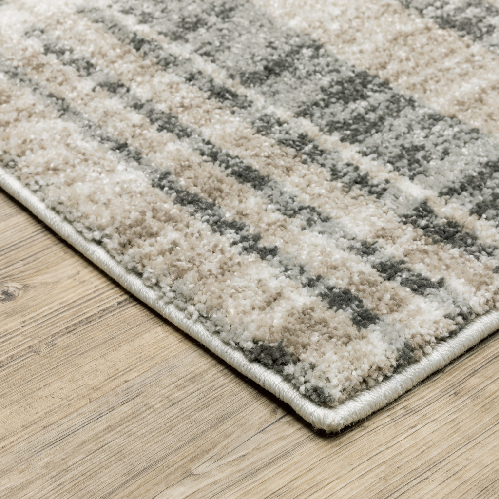 2" X 8" Grey Charcoal Ivory Tan Brown And Beige Geometric Power Loom Stain Resistant Runner Rug