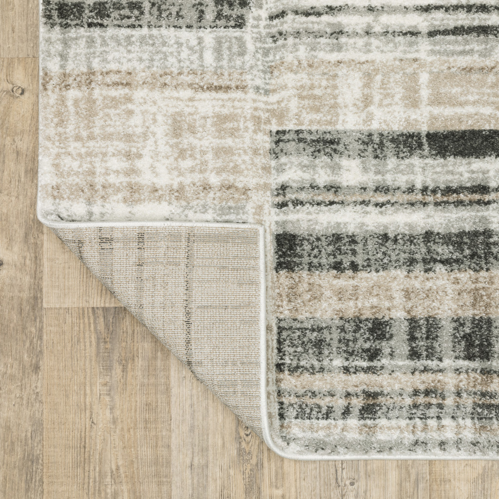 2" X 8" Grey Charcoal Ivory Tan Brown And Beige Geometric Power Loom Stain Resistant Runner Rug