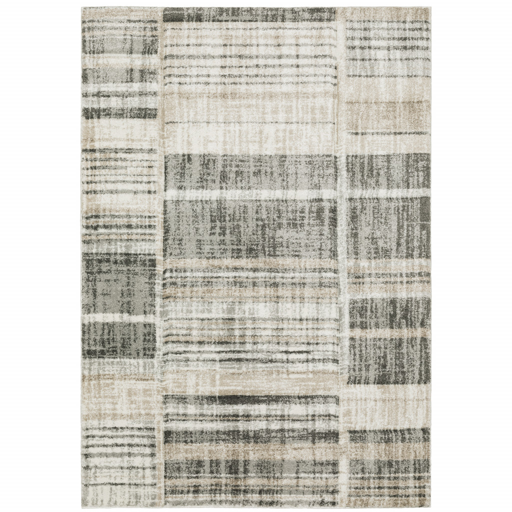 3 X 5 grey charcoal Ivory Tan Brown And Beige geometric Power Loom Stain Resistant Area Rug