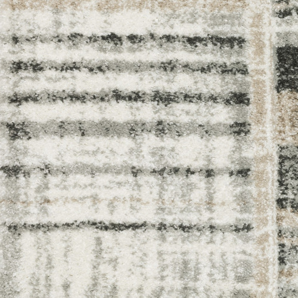3" X 5" Grey Charcoal Ivory Tan Brown And Beige Geometric Power Loom Stain Resistant Area Rug