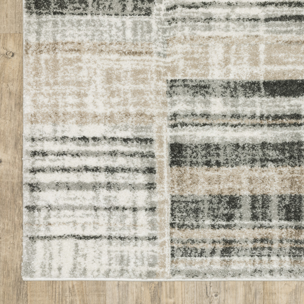 3 X 5 grey charcoal Ivory Tan Brown And Beige geometric Power Loom Stain Resistant Area Rug