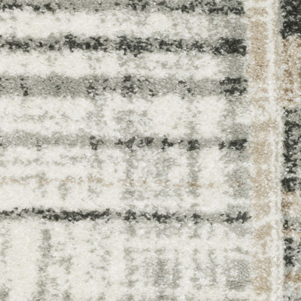 8" X 11" Grey Charcoal Ivory Tan Brown And Beige Geometric Power Loom Stain Resistant Area Rug