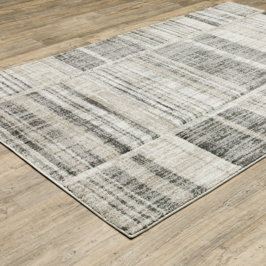 8" X 11" Grey Charcoal Ivory Tan Brown And Beige Geometric Power Loom Stain Resistant Area Rug