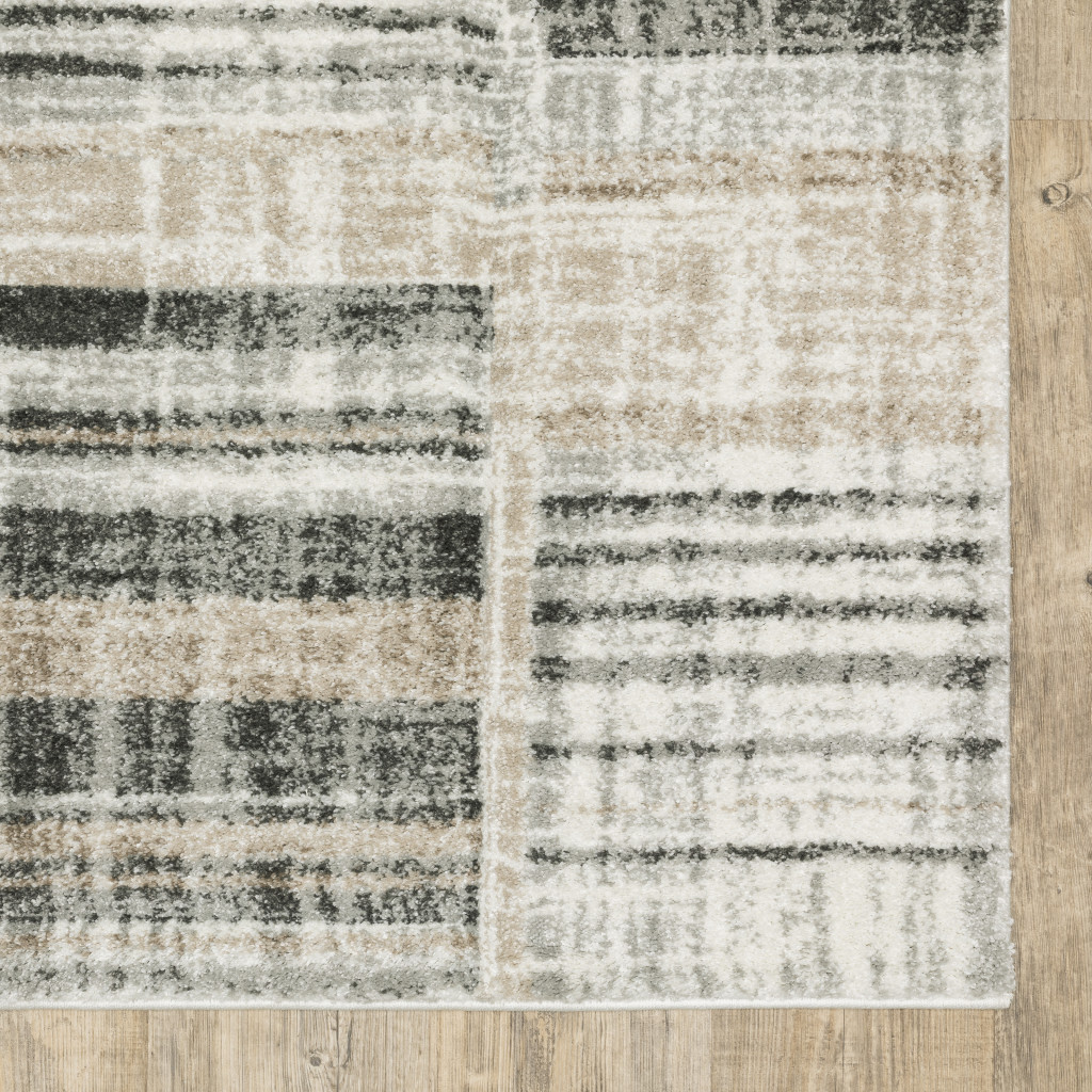 10" X 13" Grey Charcoal Ivory Tan Brown And Beige Geometric Power Loom Stain Resistant Area Rug