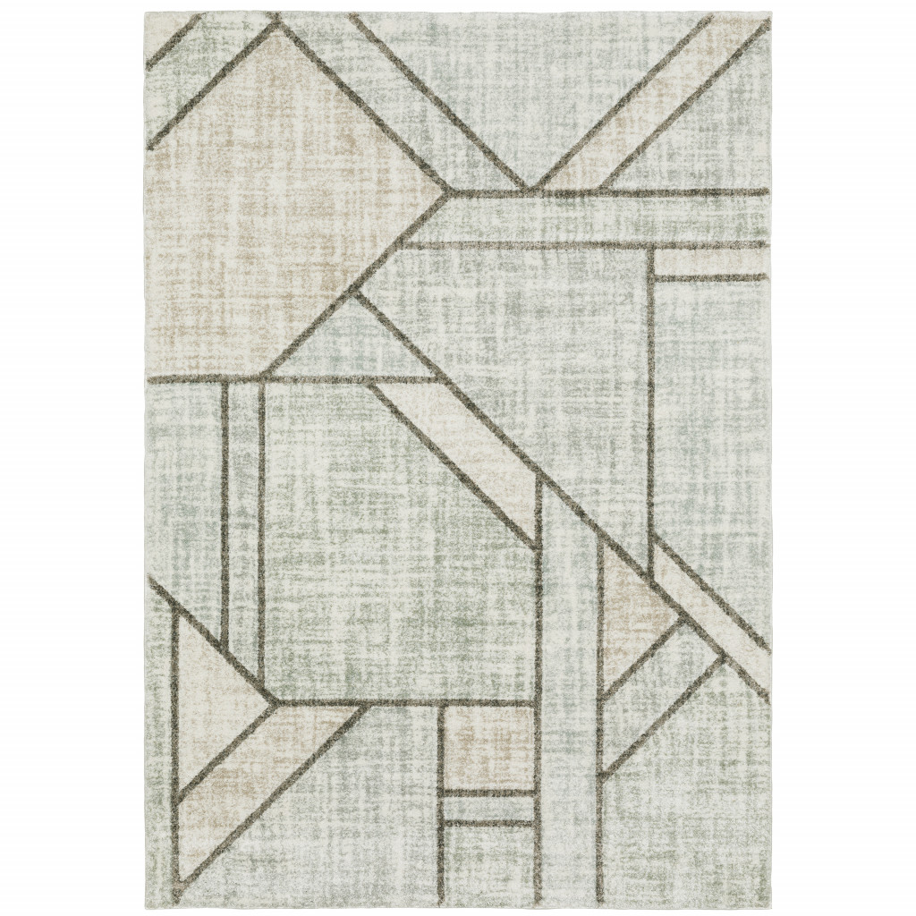 3" X 5" Gray And Ivory Geometric Power Loom Area Rug