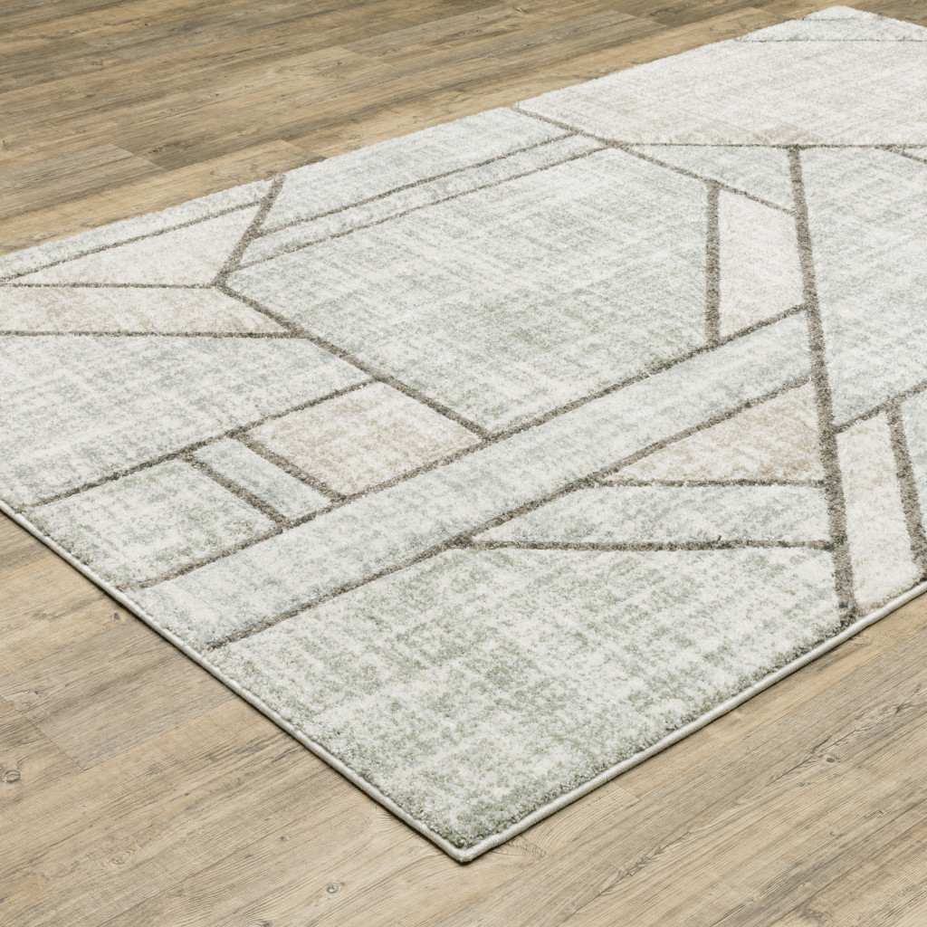 5" X 8" Gray And Ivory Geometric Power Loom Area Rug