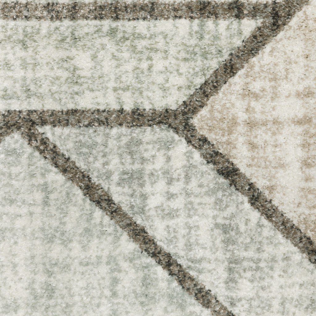 6" X 9" Gray And Ivory Geometric Power Loom Area Rug