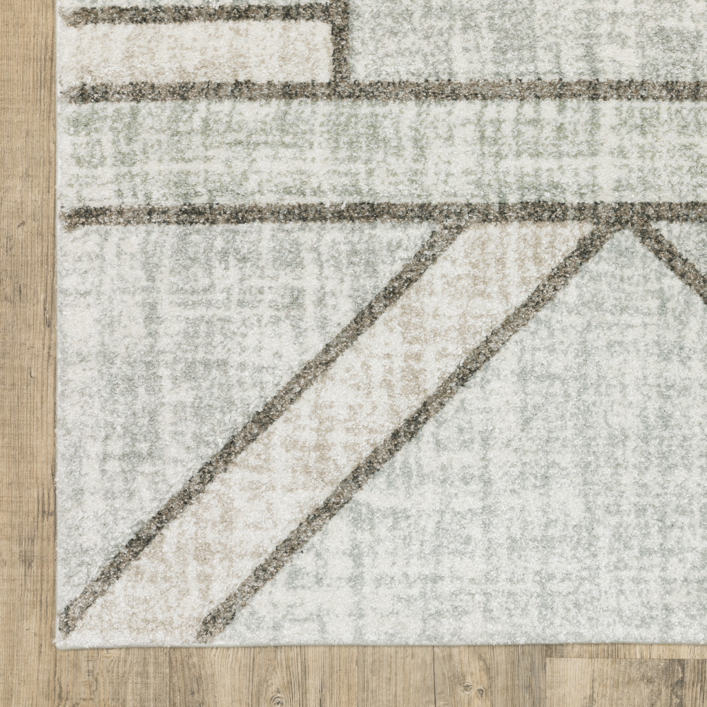 6" X 9" Gray And Ivory Geometric Power Loom Area Rug