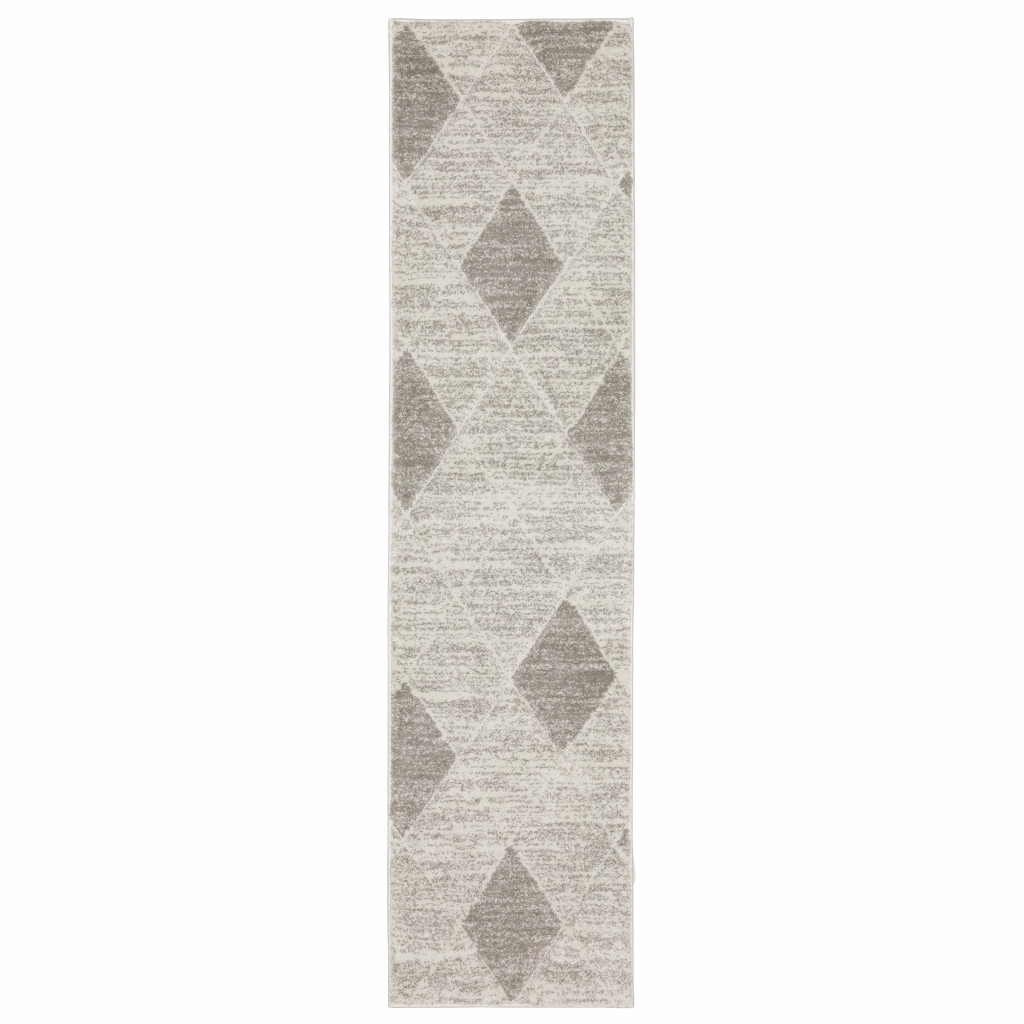 2 X 8 grey And Ivory geometric Power Loom Stain Resistant Runner Rug