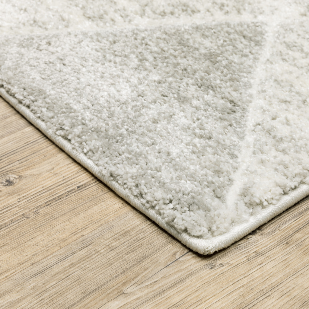 2 X 8 grey And Ivory geometric Power Loom Stain Resistant Runner Rug