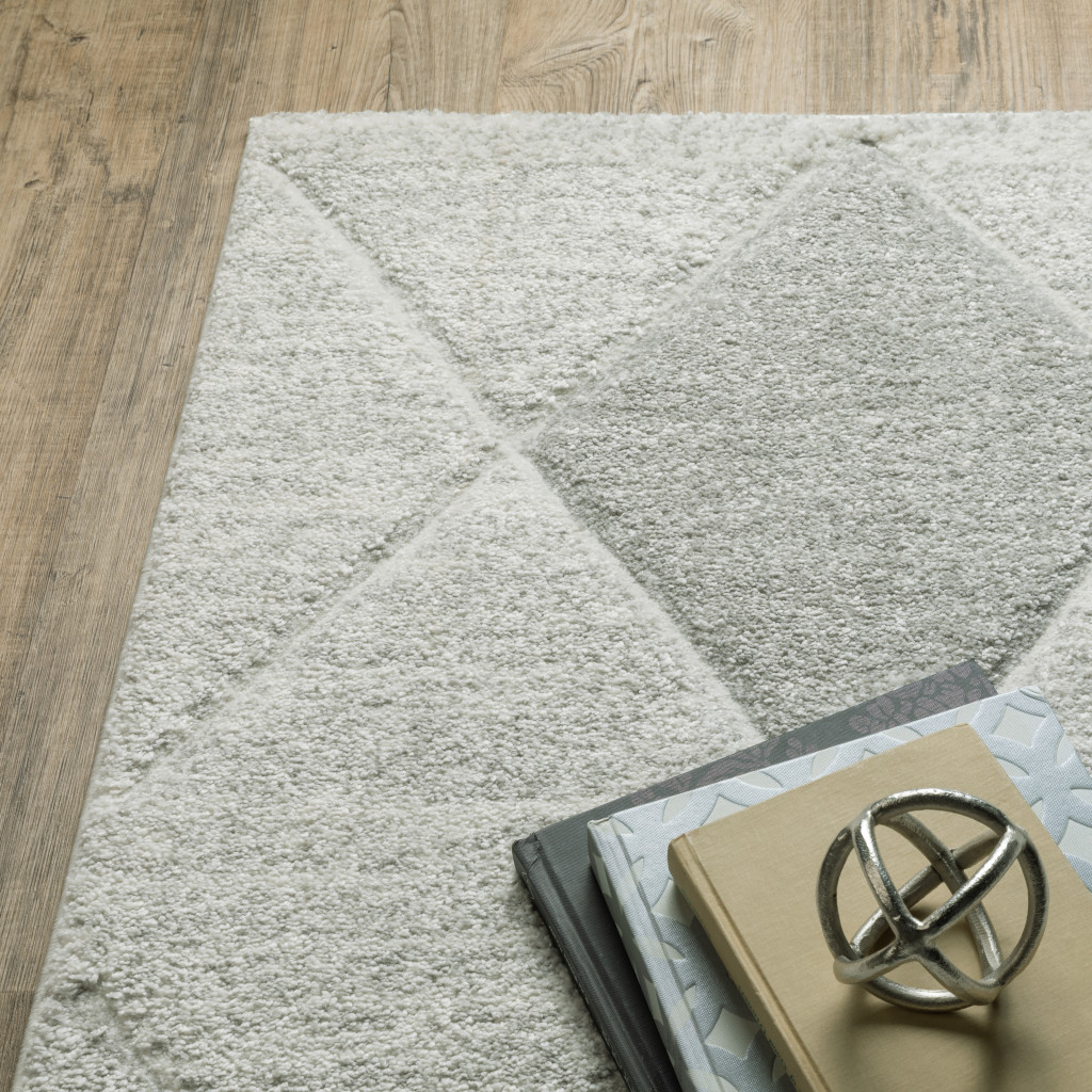 2" X 8" Grey And Ivory Geometric Power Loom Stain Resistant Runner Rug