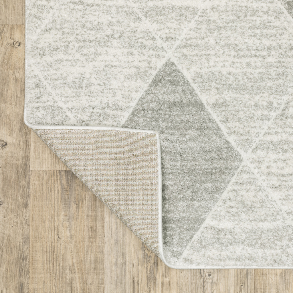 2" X 8" Grey And Ivory Geometric Power Loom Stain Resistant Runner Rug
