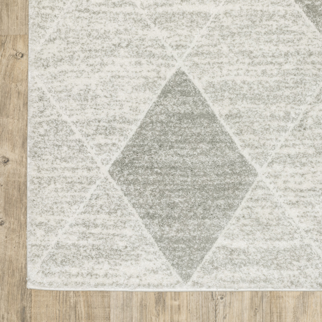 2" X 8" Grey And Ivory Geometric Power Loom Stain Resistant Runner Rug