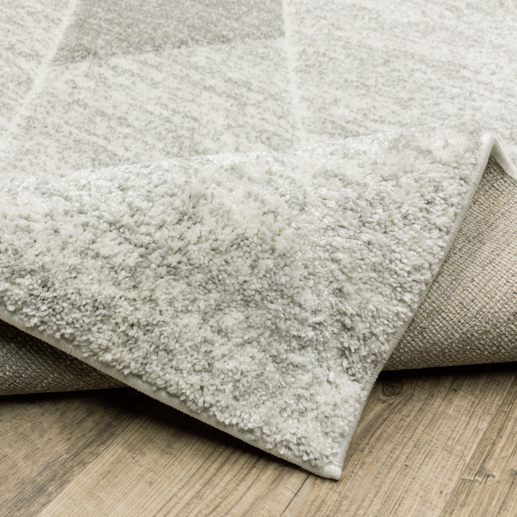 2" X 8" Grey And Ivory Geometric Power Loom Stain Resistant Runner Rug