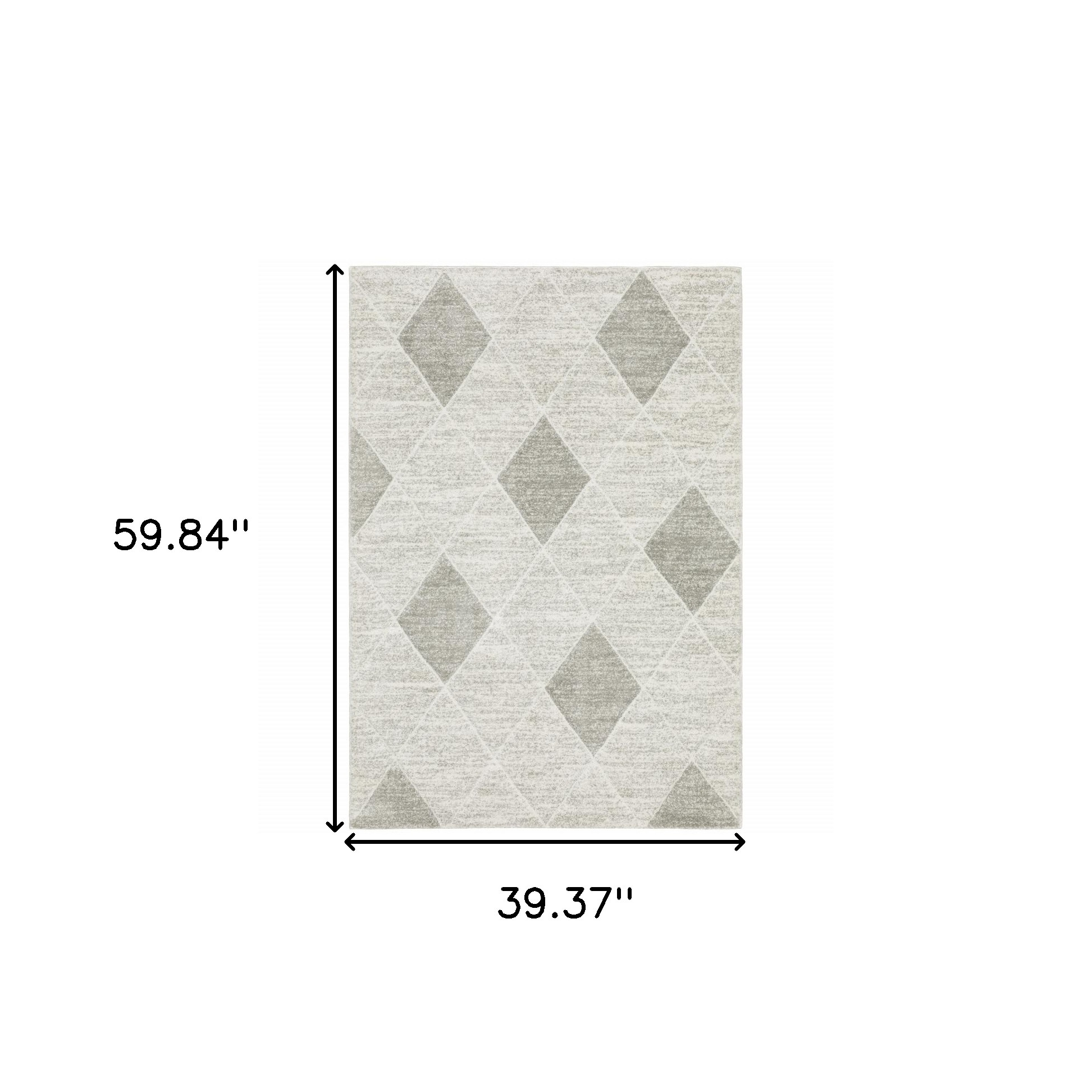 3" X 5" Grey And Ivory Geometric Power Loom Stain Resistant Area Rug
