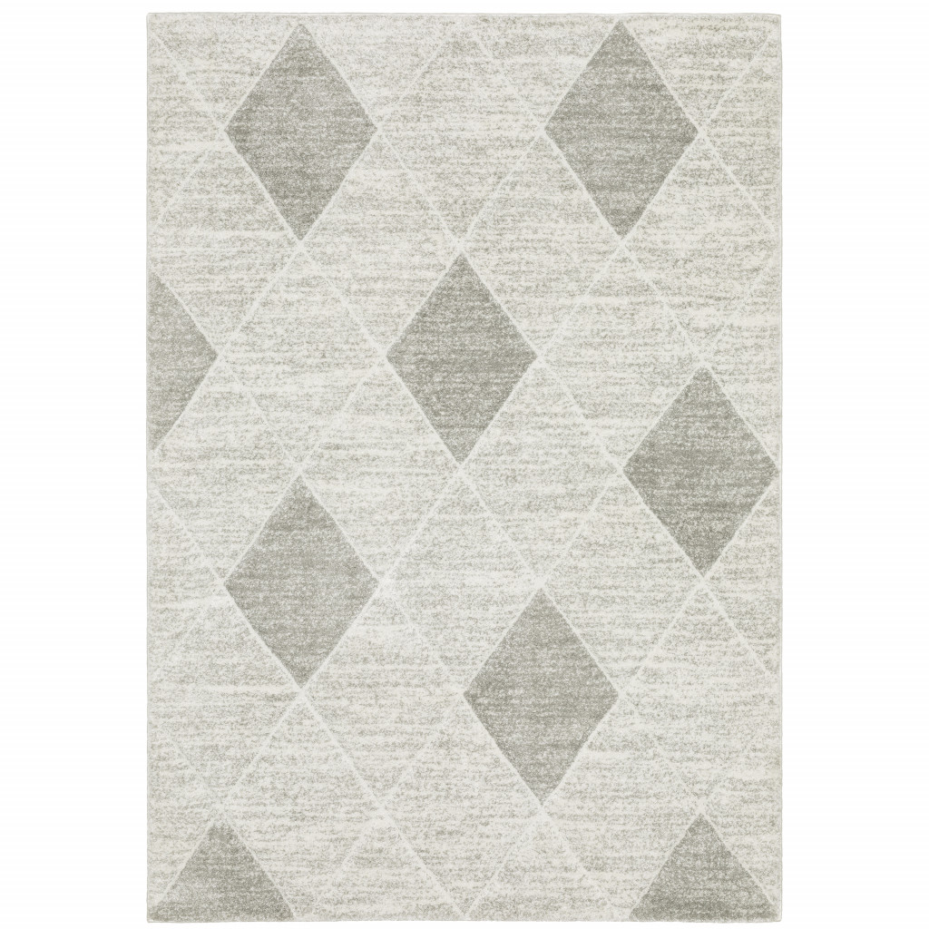 10" X 13" Grey And Ivory Geometric Power Loom Stain Resistant Area Rug
