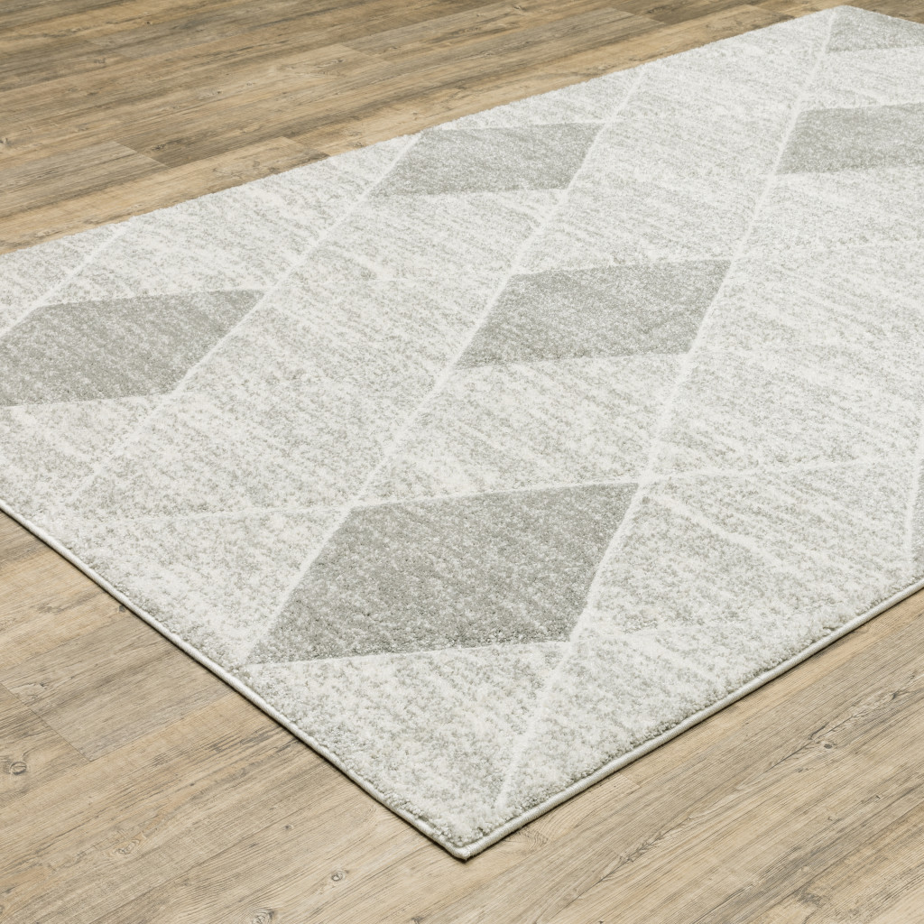 10" X 13" Grey And Ivory Geometric Power Loom Stain Resistant Area Rug