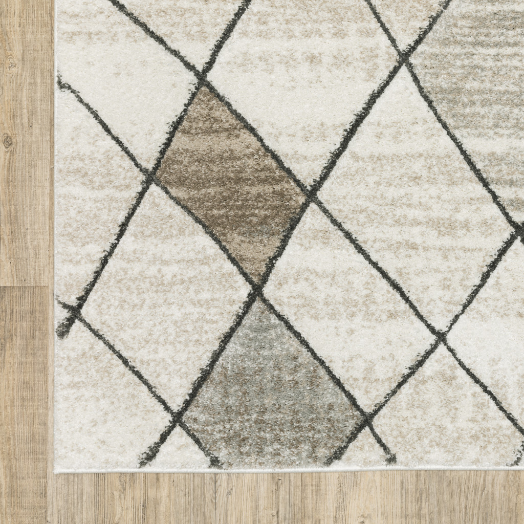 2" X 8" Beige Grey Tan And Brown Geometric Power Loom Stain Resistant Runner Rug