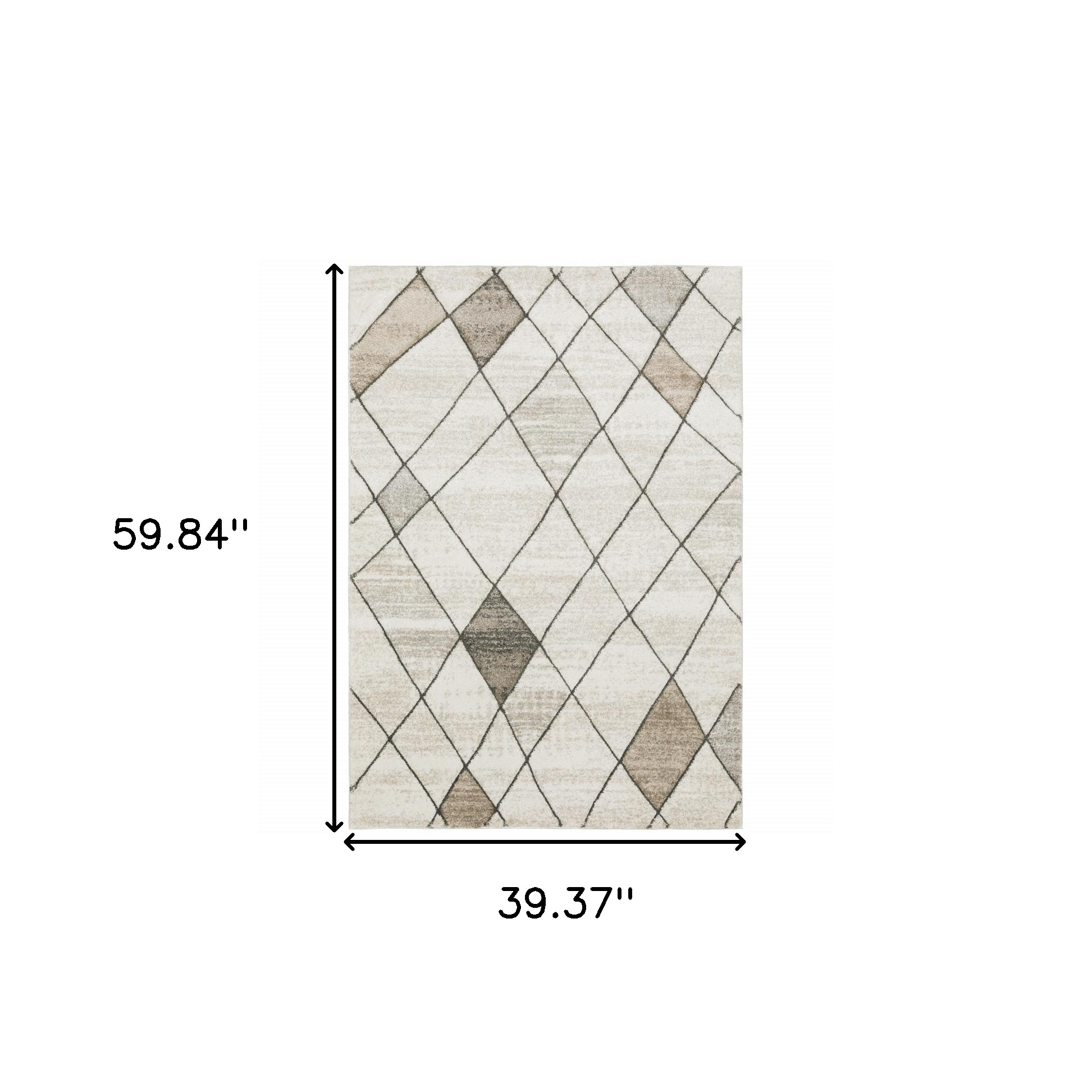 3" X 5" Beige Grey Tan And Brown Geometric Power Loom Stain Resistant Area Rug