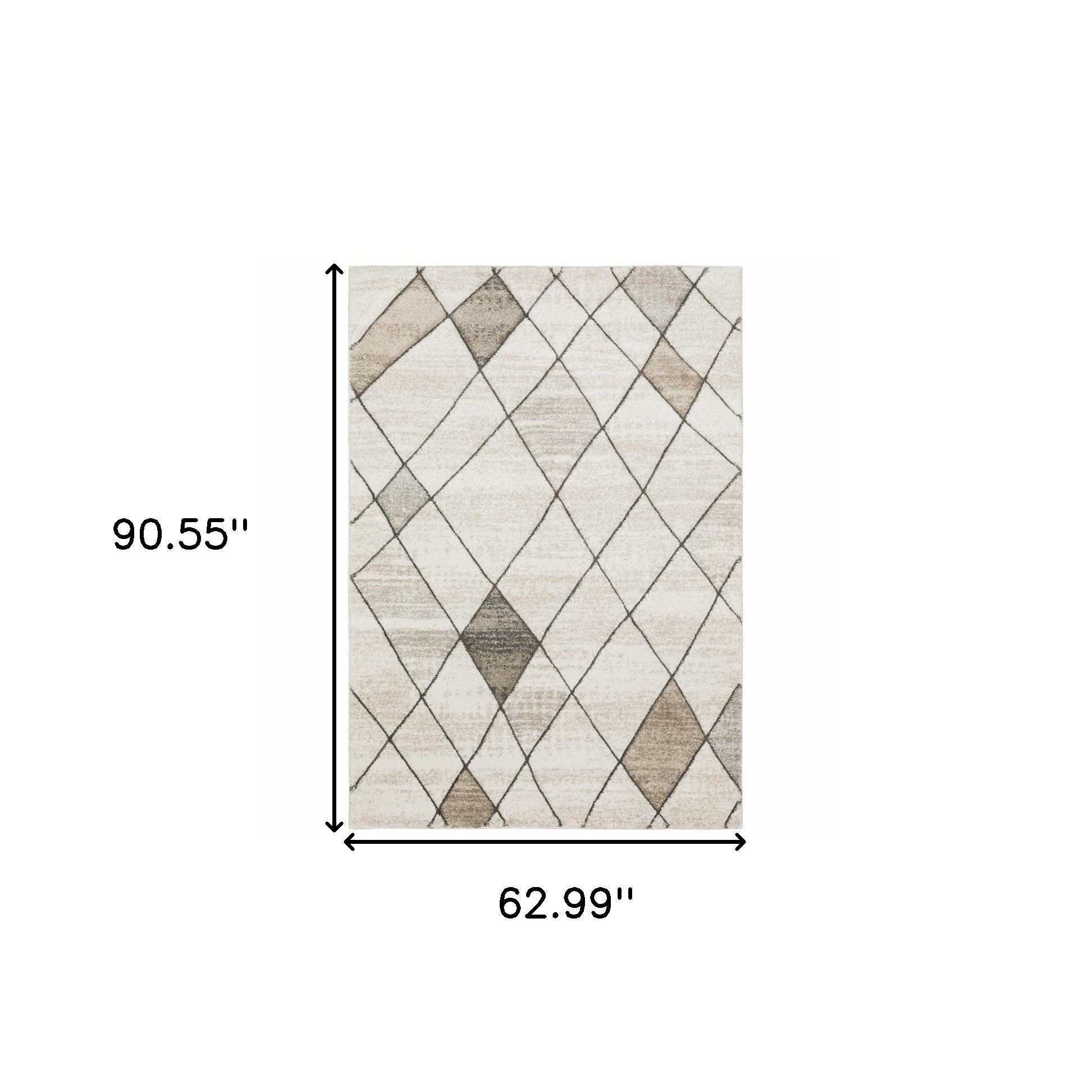 5" X 8" Beige Grey Tan And Brown Geometric Power Loom Stain Resistant Area Rug