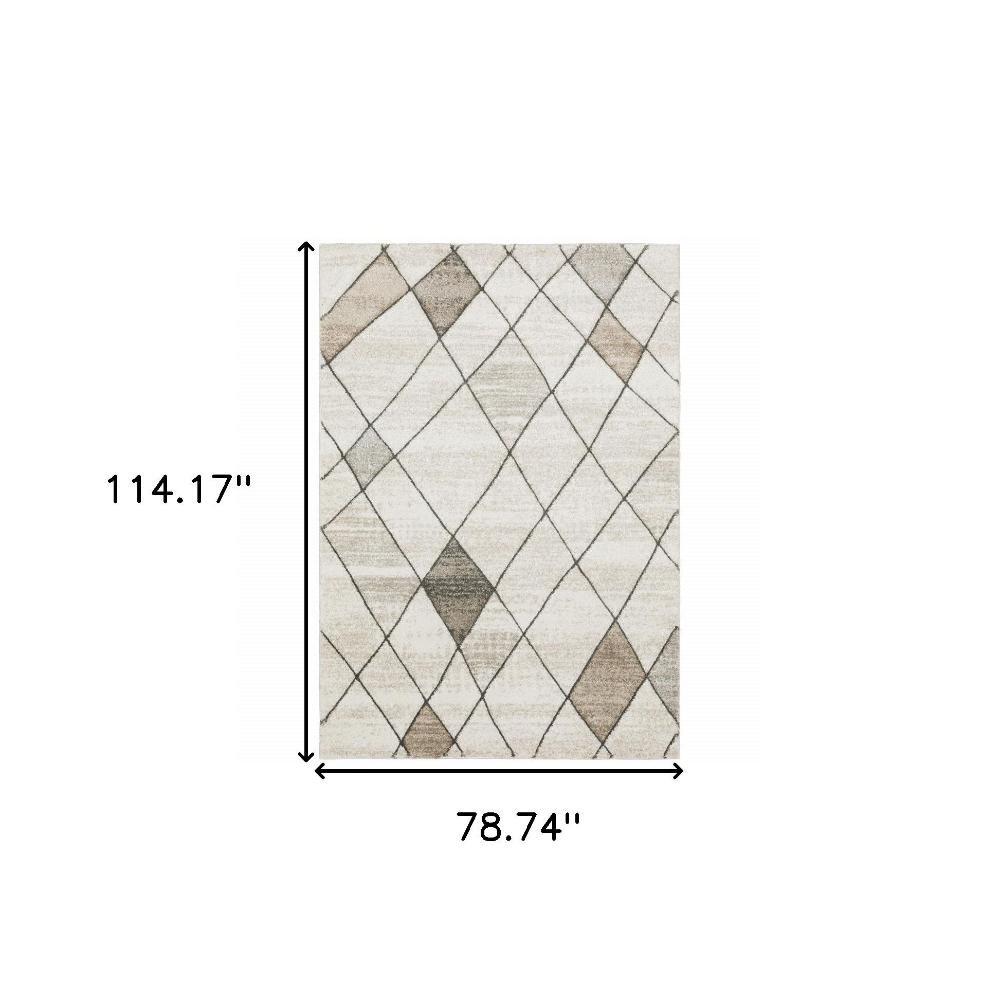 7" X 10" Beige and Black Geometric Power Loom Area Rug