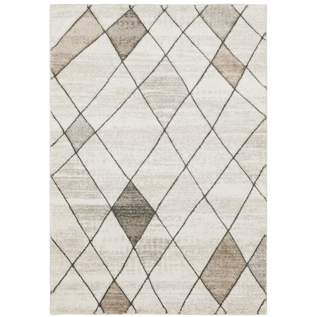 8" X 11" Beige and Black Geometric Power Loom Area Rug