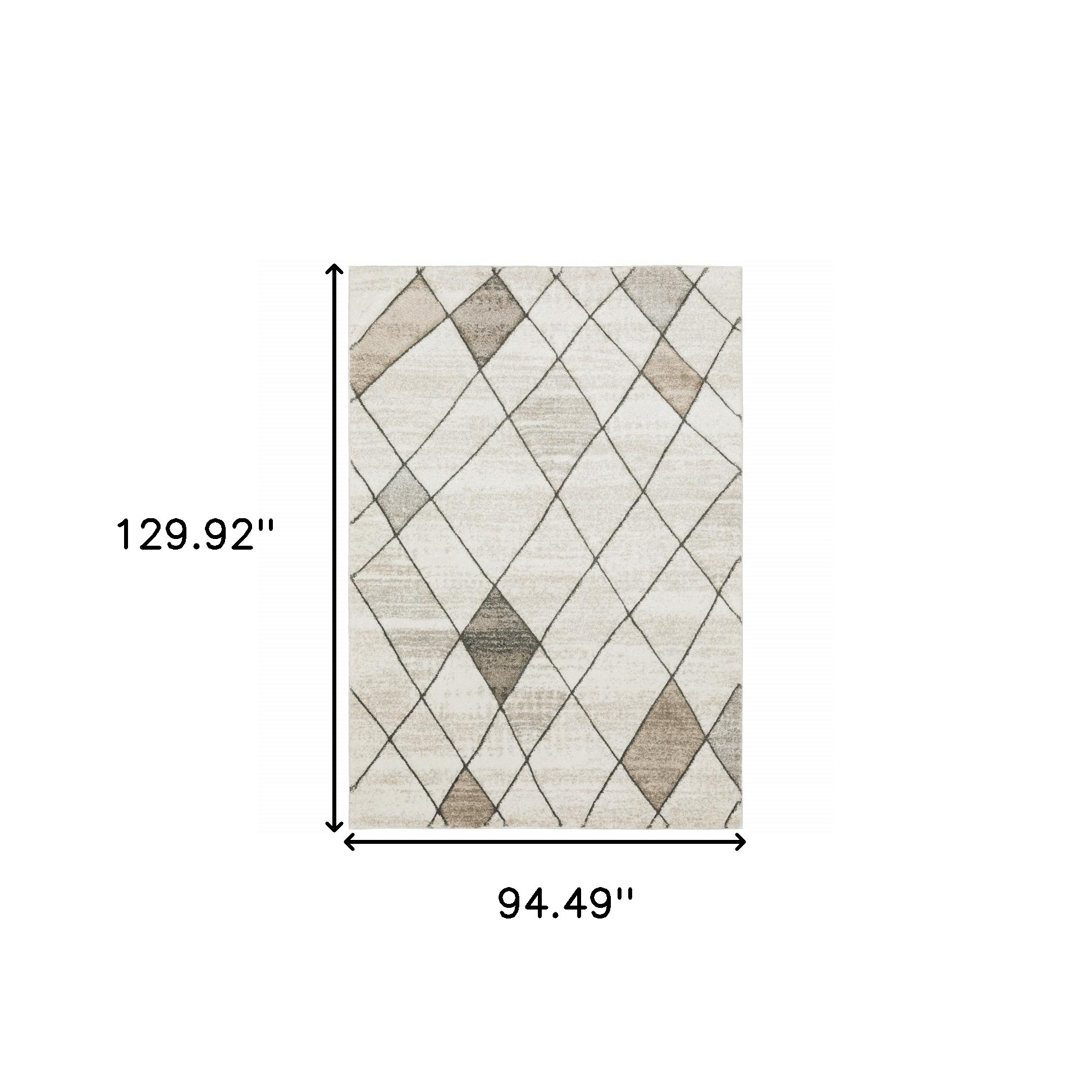 8" X 11" Beige and Black Geometric Power Loom Area Rug