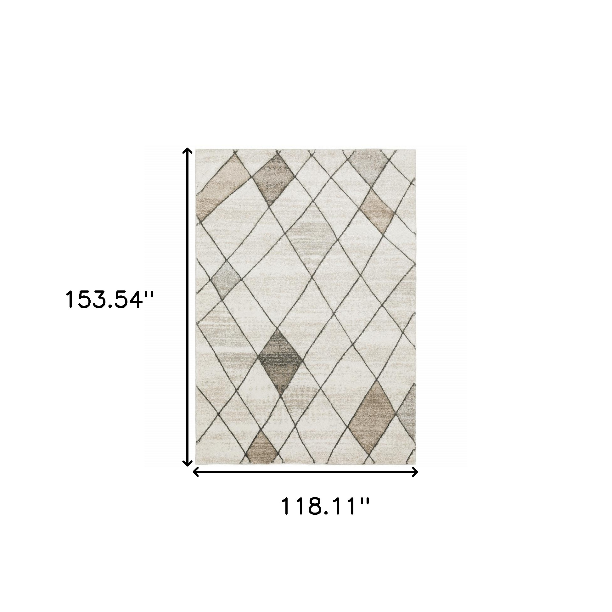 10" X 13" Beige Grey Tan And Brown Geometric Power Loom Stain Resistant Area Rug