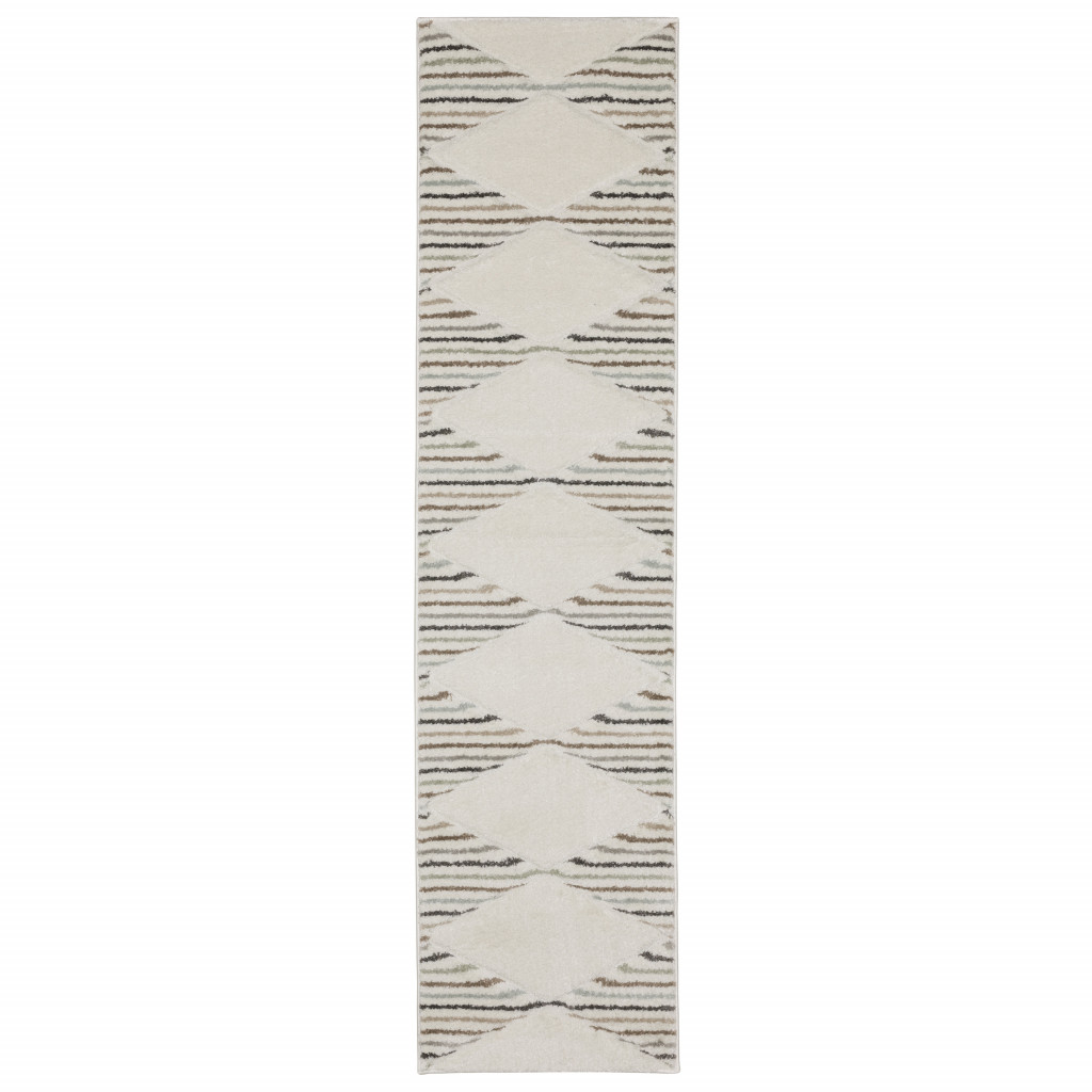 2 X 8 Brown And Ivory geometric Power Loom Runner Rug