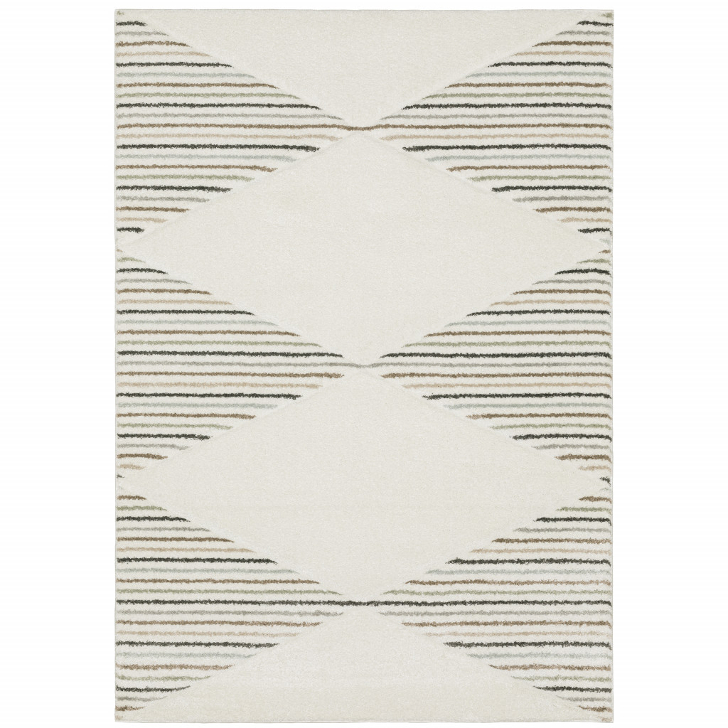 3 X 5 Beige grey Sage green Pale Blue Brown And charcoal geometric Power Loom Stain Resistant Area Rug