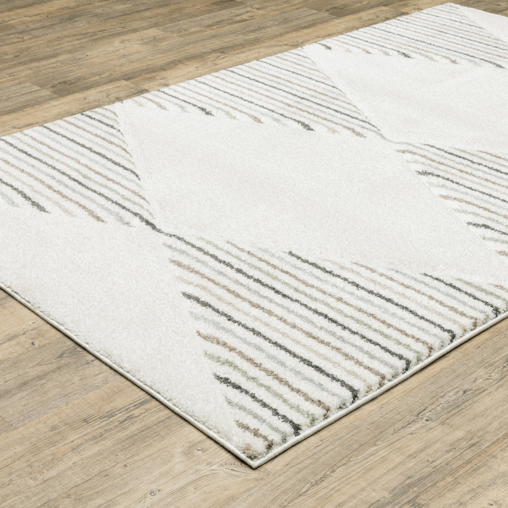 3 X 5 Beige grey Sage green Pale Blue Brown And charcoal geometric Power Loom Stain Resistant Area Rug