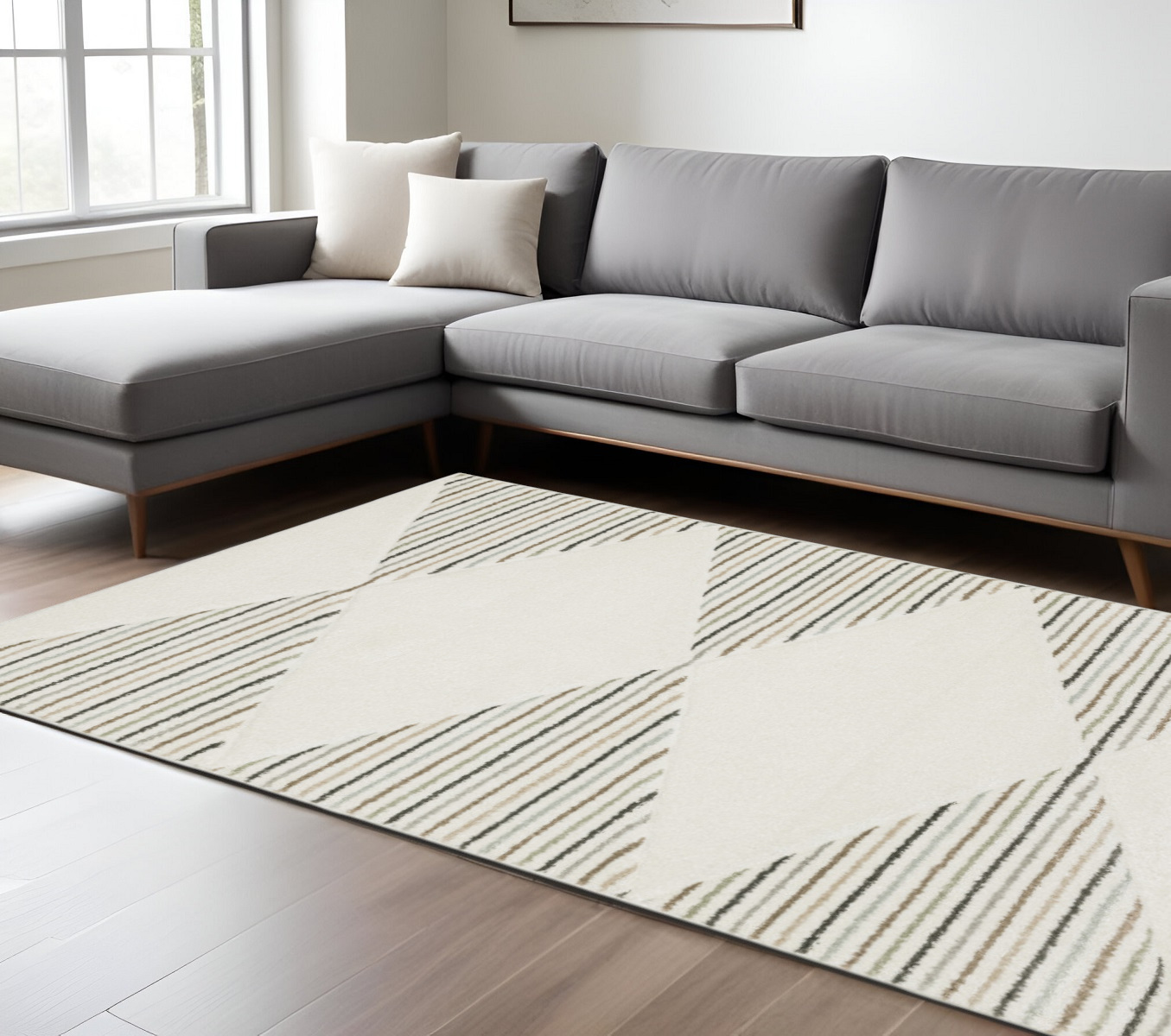 8" X 11" Beige and Black Geometric Power Loom Area Rug