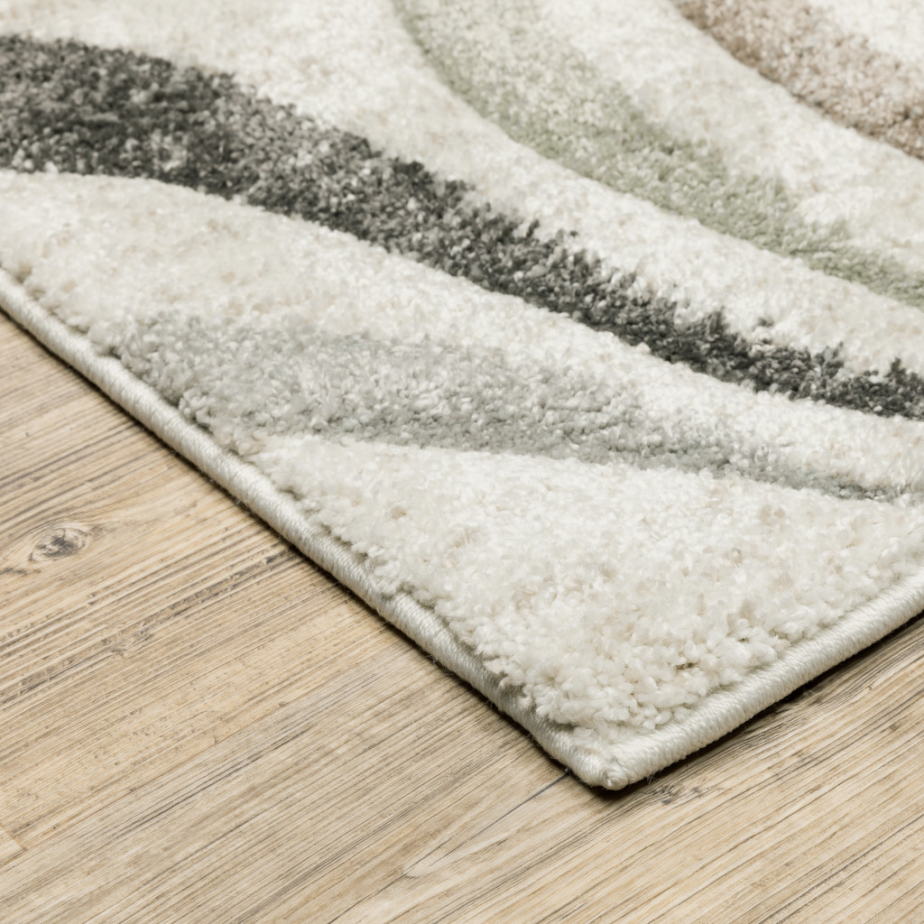 5" X 8" Beige Grey Brown Sage Pale Blue Tan And Charcoal Abstract Power Loom Stain Resistant Area Rug