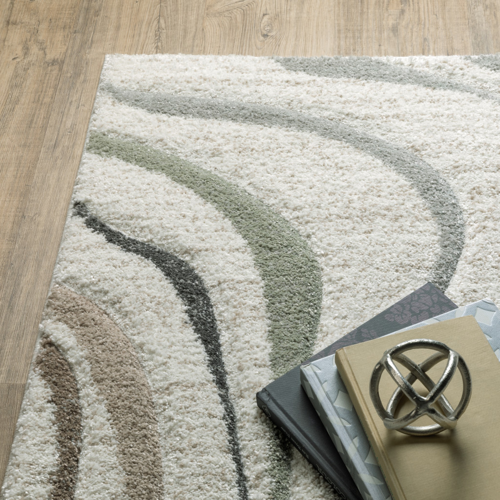 5" X 8" Beige Grey Brown Sage Pale Blue Tan And Charcoal Abstract Power Loom Stain Resistant Area Rug