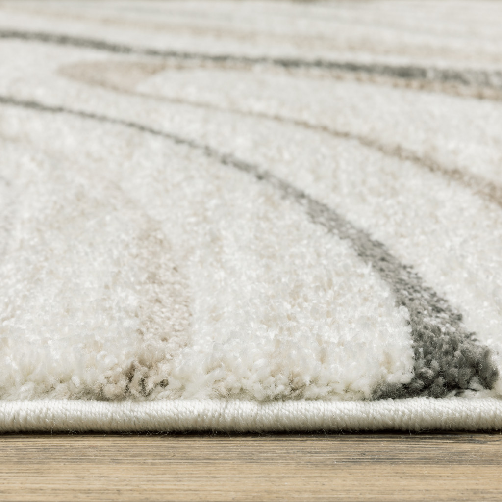5" X 8" Beige Grey Brown Sage Pale Blue Tan And Charcoal Abstract Power Loom Stain Resistant Area Rug