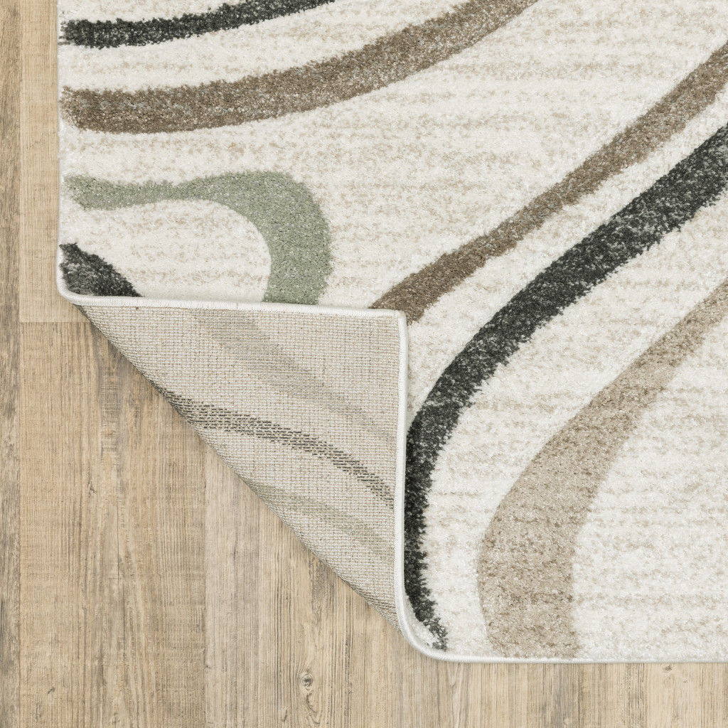 5" X 8" Beige Grey Brown Sage Pale Blue Tan And Charcoal Abstract Power Loom Stain Resistant Area Rug