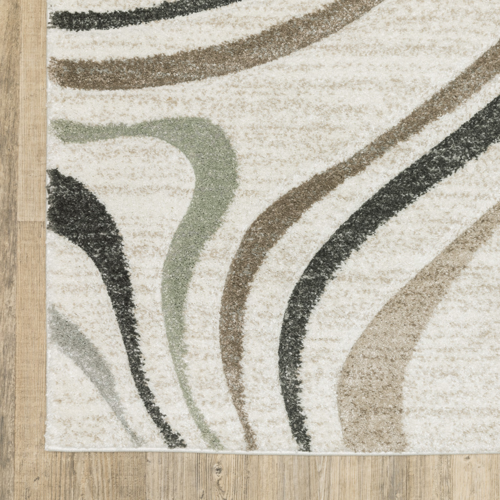 5" X 8" Beige Grey Brown Sage Pale Blue Tan And Charcoal Abstract Power Loom Stain Resistant Area Rug