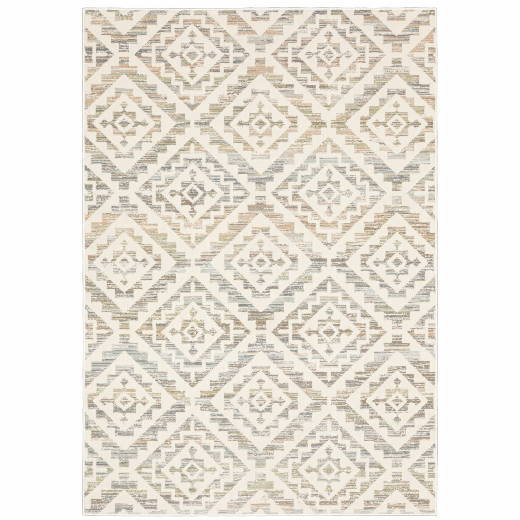 10" X 13" Grey Pink And Sage Geometric Power Loom Stain Resistant Area Rug