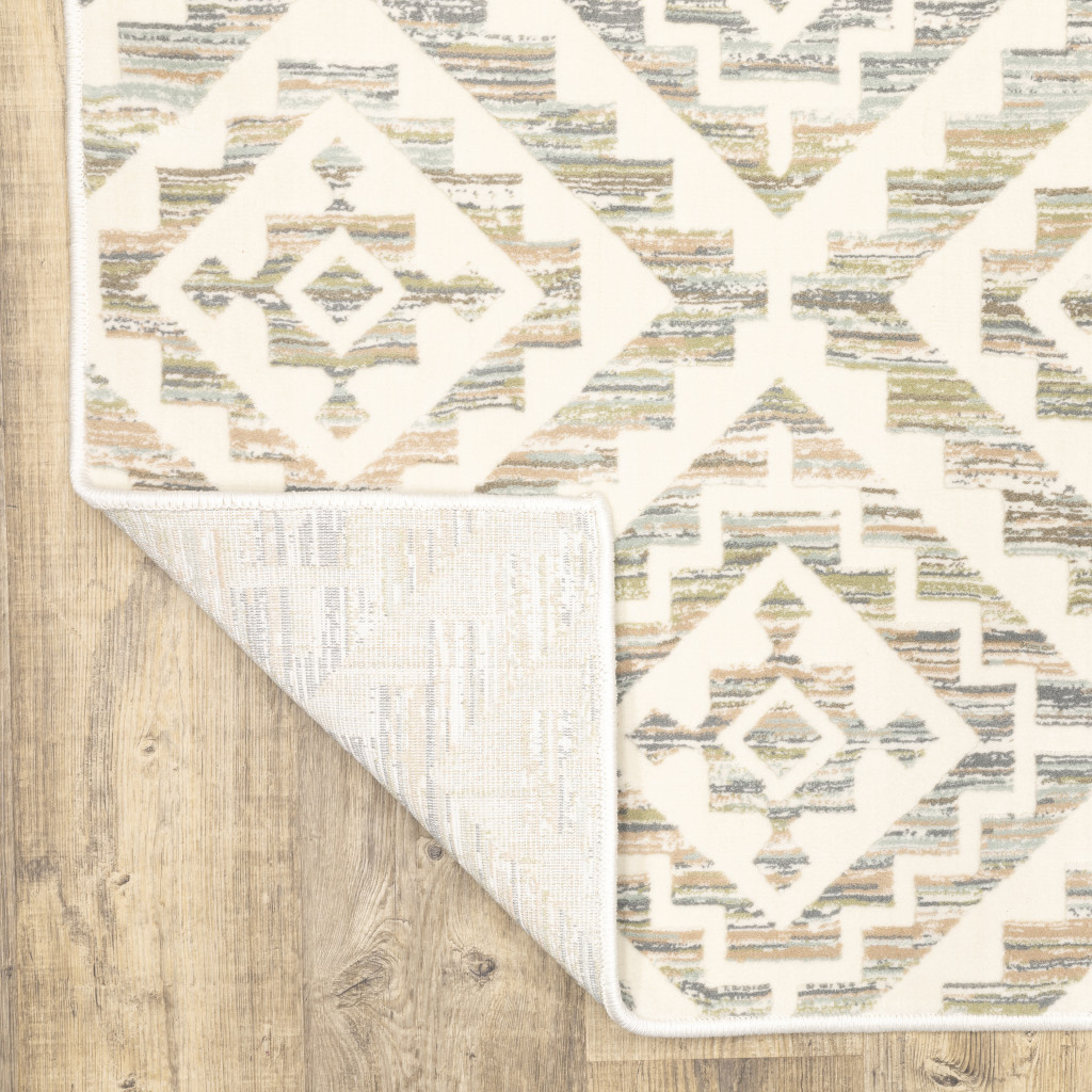 10" X 13" Grey Pink And Sage Geometric Power Loom Stain Resistant Area Rug