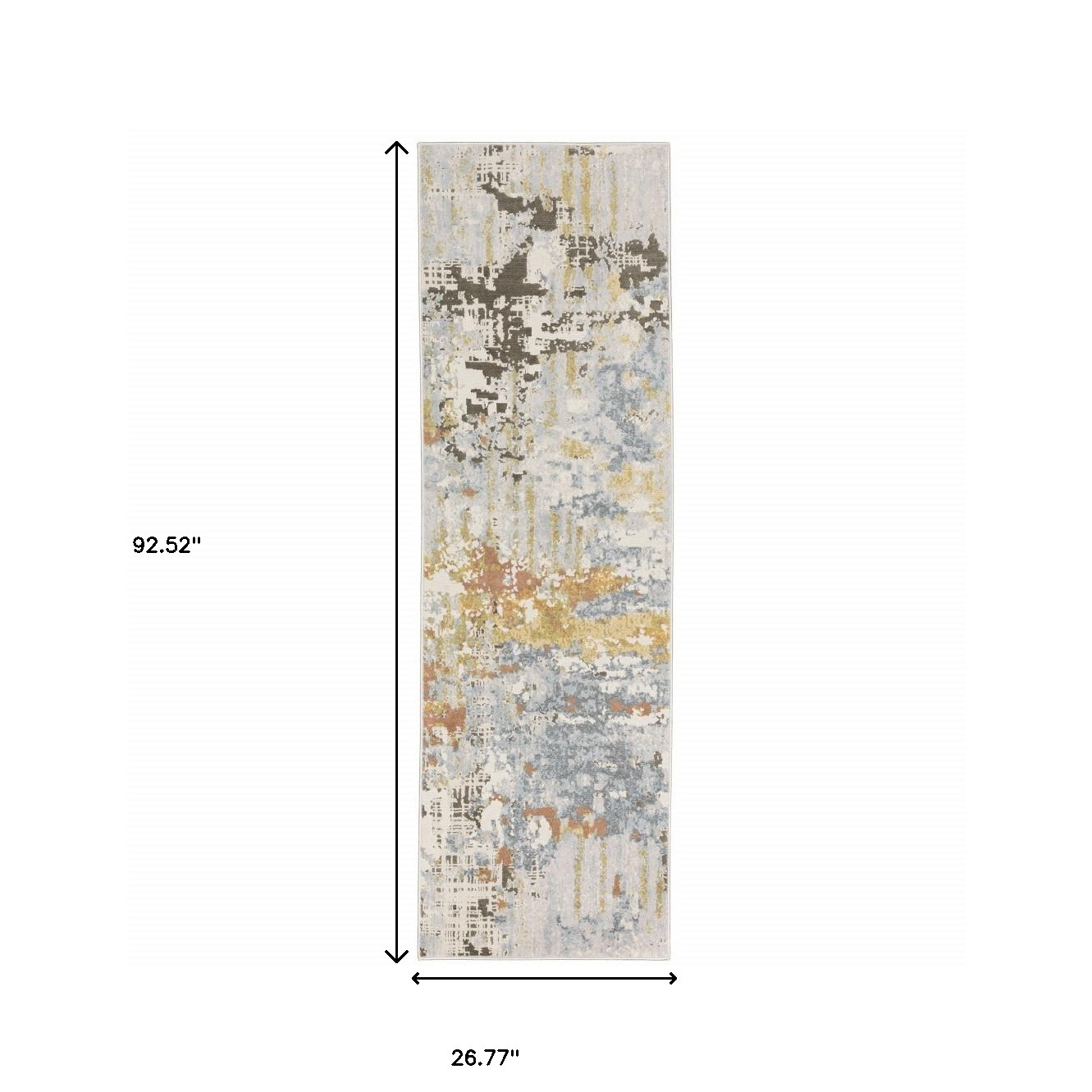 2" X 8" Grey Blue Beige Gold And Rust Abstract Power Loom Stain Resistant Runner Rug